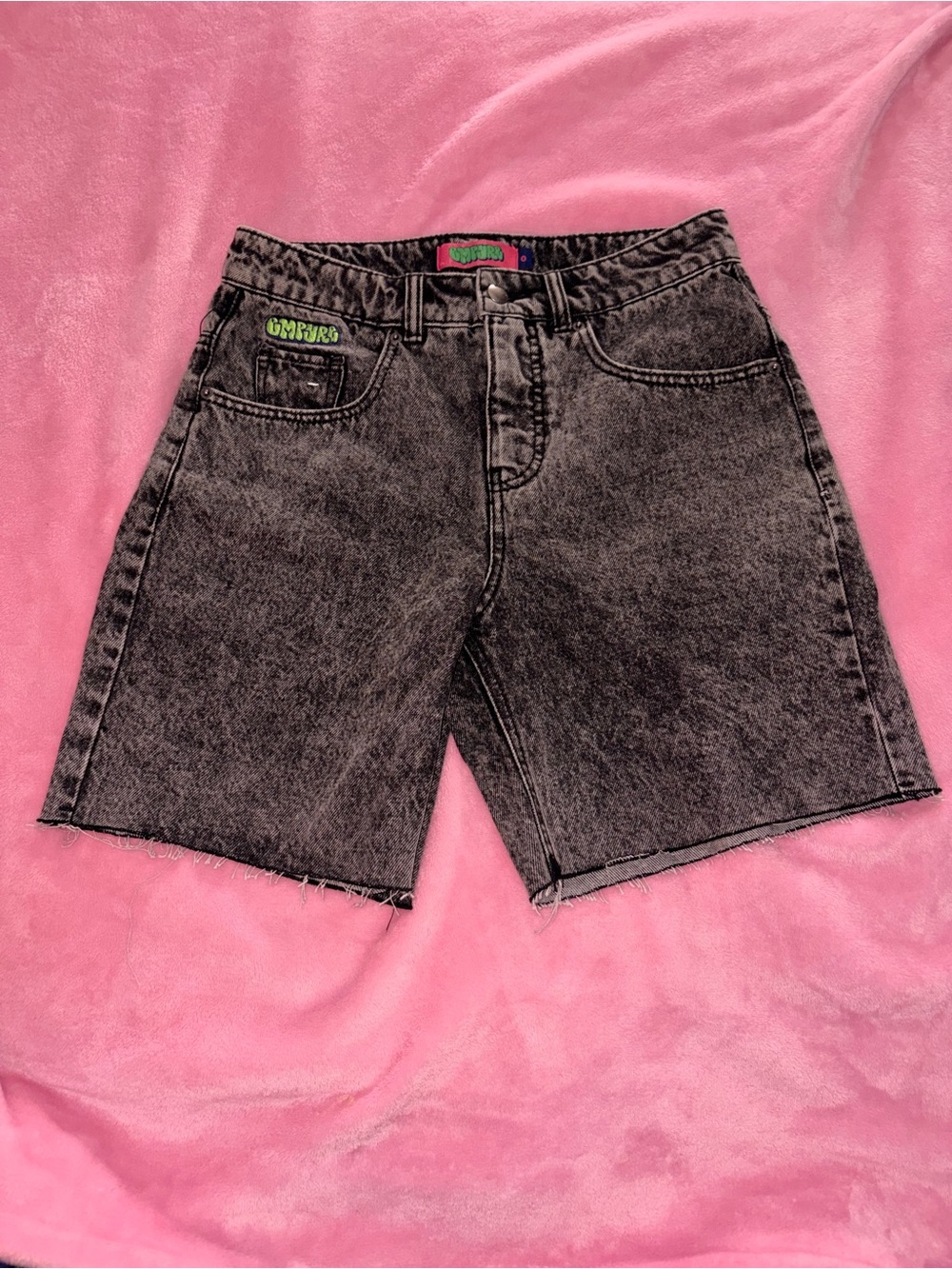 High-Waist Black Acid-Wash Denim Shorts